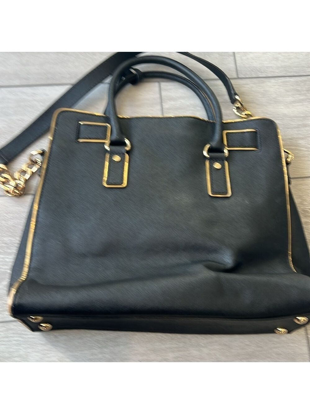 Michael Kors Black Leather Hamilton satchel Handbag with chain strap - Picture 7 of 12